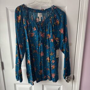St. John's Bay Teal Floral Blouse